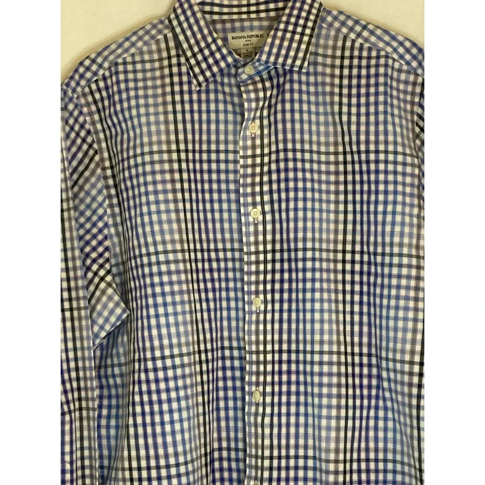 Banana Republic Slim Fit Plaid Button Down Long Sleeve‎ Shirt Men XL